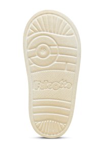 Suola in gomma beige con superficie testurizzata, caratterizzata da un design circolare e con il nome del marchio "Falcotto" in rilievo. Misura la taglia 19.