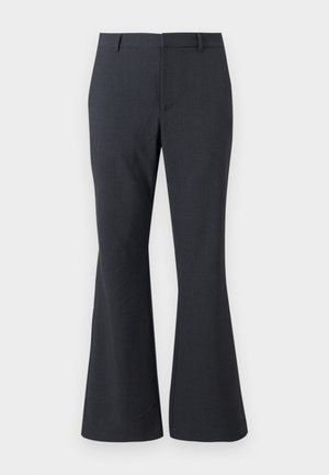 Μαύροι ψηλόμεσοι παντελόνες με ελαφριά καμπάνα στο κάτω μέρος, θηλιές για ζώνη και κρυφό μπροστινό κούμπωμα.