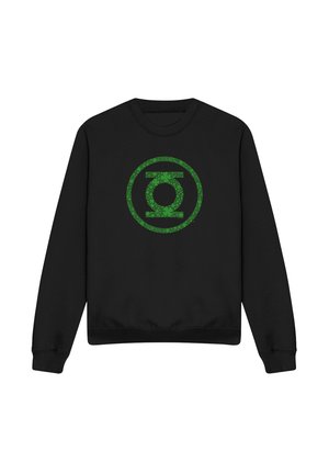 Black long-sleeve sweatshirt featuring a green Green Lantern symbol made of small floral patterns centered on the chest.