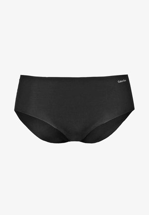 Zwarte slip, naadloos ontwerp, gemaakt van een glad materiaal. Bevat een Calvin Klein-logo op de tailleband.