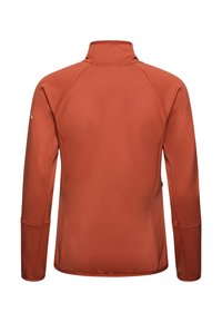 Pullover rosso a maniche lunghe con collo alto, caratterizzato da un tessuto testurizzato, maniche raglan e una silhouette aderente. Stile semplice senza decorazioni.