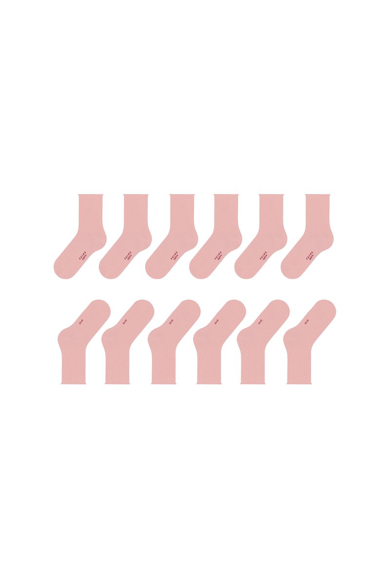 Confezione da 12 paia di calzini alla caviglia in cotone di colore rosa chiaro. Ogni calzino presenta una punta rotonda e un tallone rinforzato con un piccolo logo stampato sul lato.