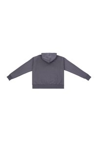 Szary hoodie z kieszenią kangurzą, ściągaczami przy mankietach i pasie. Miękka tkanina o prostym designie i regulowanym kapturem ze sznurkiem.