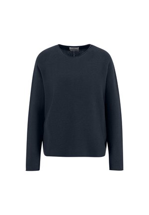 Tumši zila džemperis ar apaļu kakla izgriezumu, garām piedurknēm un brīvu piegriezumu. Izgatavots no mīksta, teksturēta adīta auduma.