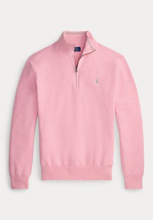 MESH KNIT COTTON QUARTER-ZIP SWEATER - Pullover - carnation pink heather