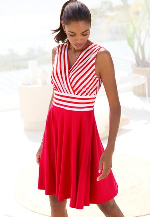 LASCANA, DR42133B SOMMERKLEID - Strandaccessoire - weiß-rot gestreift