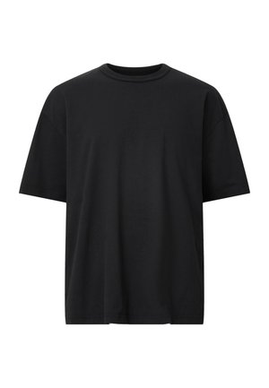 Black short-sleeve t-shirt with a round neck, made of cotton, featuring a relaxed fit and smooth texture, without patterns or accents.