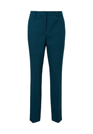 Pantaloni tailored verde acqua realizzati in tessuto intrecciato, con un design a gamba dritta, pince frontali e un cinturino a vita media.