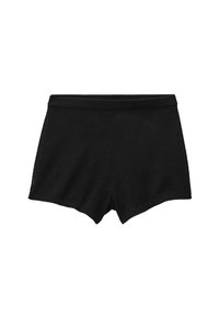 Shorts en coton noirs avec une taille régulière, des jambes courtes et une texture douce. Présentent des coutures décoratives sur les côtés.
