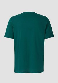 T-shirt in cotone verde acqua con scollo rotondo e maniche corte, caratterizzata da un design semplice e una vestibilità comoda, mostrata da dietro.
