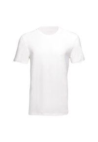 Hvid kortærmet t-shirt lavet af blød bomuld. Har en klassisk rund hals og en glat overflade uden mønstre eller detaljer.