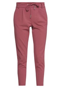 Pantaloni rosa realizzati in un tessuto morbido e elasticizzato. Presentano una vita con cordoncino e due pieghe frontali per un tocco in più.