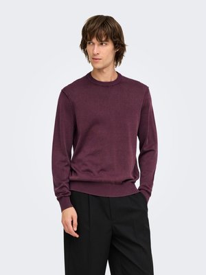 Joven con cabello castaño de longitud media que lleva un jersey burdeos de cuello redondo y pantalones negros, mirando hacia su izquierda.