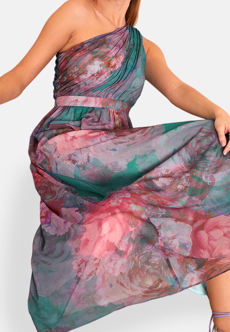 open lace back dress Cami Floral Print Wrap Midi Dress In Navy