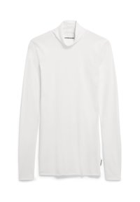 Witte lange mouwen turtleneck shirt van gladde stof. Bevat een hoge kraag en een label aan de onderrand, met een strakke en minimalistische uitstraling.