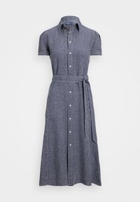 Belted Striped Linen Shirtdress - Shirt dress - blue/white