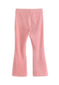 Růžové legíny s rozšířenými nohavicemi vyrobené z měkkého, elastického materiálu. Mají hladký povrch a jednoduchý design s elastickým pasem.