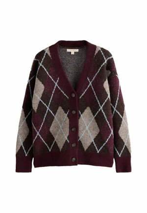 Laura Ashley, REGULAR FIT - V-NECK BOYFRIEND CARDIGAN - Strickjacke - brown purple argyle