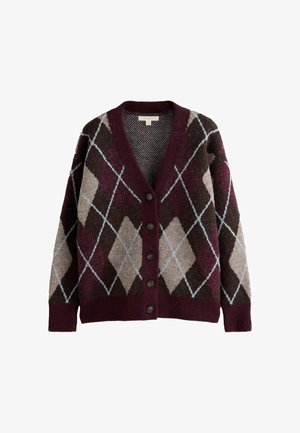 Laura Ashley, REGULAR FIT - V-NECK BOYFRIEND CARDIGAN - Cardigan - brown purple argyle