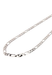 Ezüst láncnyaklánc összekapcsolódó ovális szemekkel, polírozott felülettel, sima és kerek formákkal, amelynek sima, fényes textúrája van.