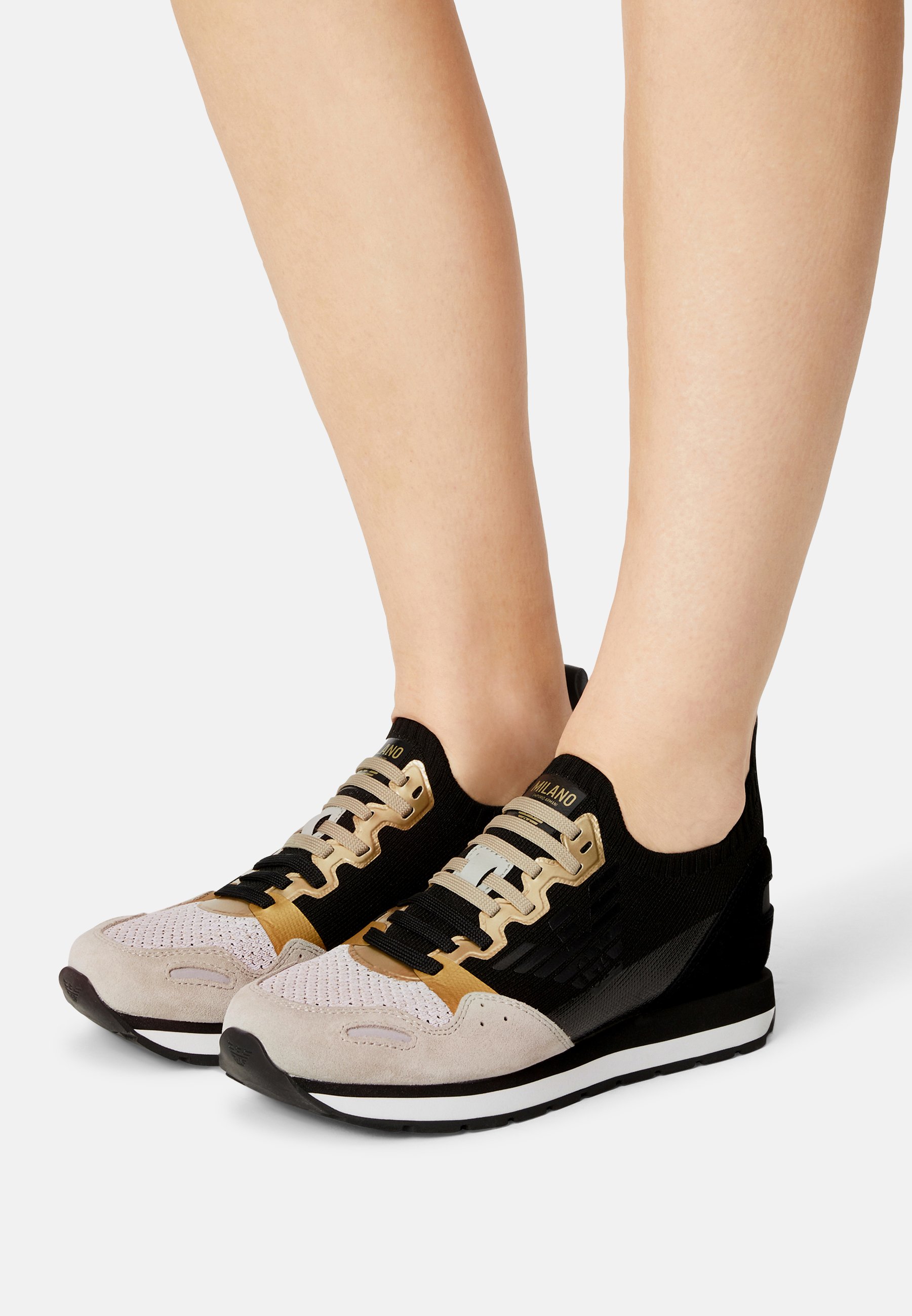 Emporio Armani Sneakers laag - white/black/gold/Zwart - Zalando.nl