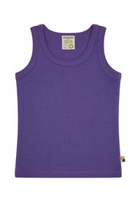Lila ärmelloses Tanktop aus weicher Baumwolle, mit rundem Halsausschnitt und geradem Saum. Kleines, mehrfarbiges Etikett an der Seitennaht.