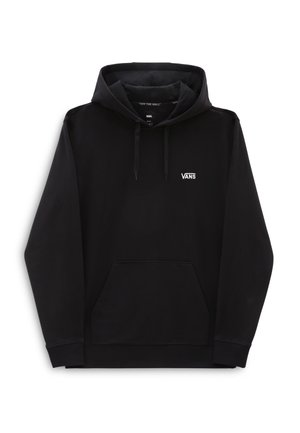 Sort Vans hættetrøje med front kængurulomme, snøre i hætten og lille hvid Vans-logo på venstre bryst.