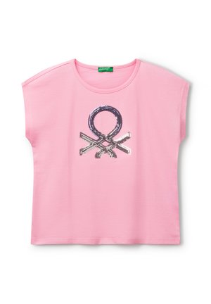 WITH DROPPED SLEEVES SHADED-EFFECT SEQUIN EMBROIDERY - Print T-shirt - pink