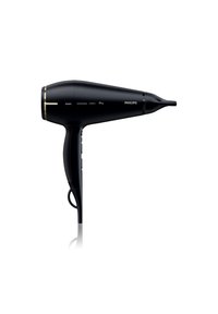 Philips Haartrockner in Schwarz, mit elegantem Design, ergonomischem Griff, 2300W Leistung und ionischer Funktion; einschließlich Temperatur- und Geschwindigkeitsstufen.