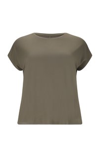 Olivgrön kort�ärmad topp med rund hals, tillverkad av mjukt material, med avslappnad passform och minimalistisk design.