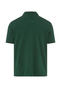 Dunkelgrünes Poloshirt mit klassischem Kragen und kurzen Ärmeln. Aus weichem Stoff gefertigt, mit glatter Textur und schlichtem Design.