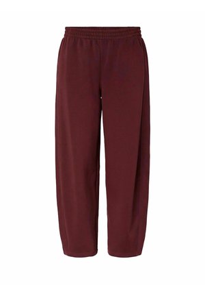 Pantalon de survêtement bordeaux en tissu doux, doté d'une ceinture élastique et d'une coupe décontractée pour le confort et la liberté de mouvement.