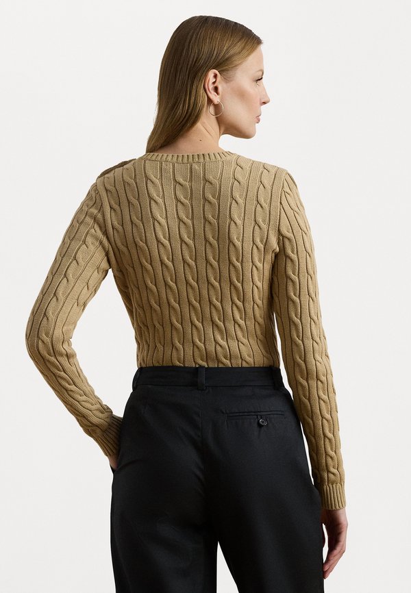 BUTTON TRIM CABLE KNIT COTTON JUMPER - Jumper - beige2