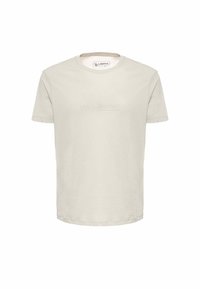 T-shirt in cotone beige chiaro con maniche corte, scollatura rotonda e logo in rilievo "USPA Sport" sul davanti. Design semplice e classico.