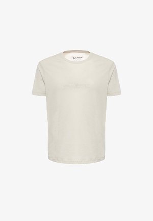 T-shirt in cotone beige chiaro con maniche corte, scollatura rotonda e logo in rilievo "USPA Sport" sul davanti. Design semplice e classico.