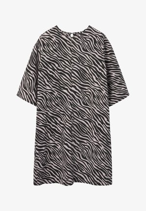 Laius sobrik musta ja heleda halli zebra mustriga. Lühikesed varrukad, ümmargune kaelus ja keskel seljal õmblus nööbi kinnitusega. Puuvillane materjal.