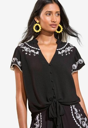 Love & Roses EMBROIDERED SHORT SLEEVE TIE PETITE  - Cămașă - black embroidered