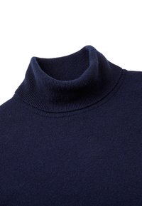 Laivastonsininen pooloneule, valmistettu pehmeästä neulemateriaalista. Siinä on korkea, resorimainen kaulus ja sileä pinta. Yksinkertainen ja ajaton muotoilu.