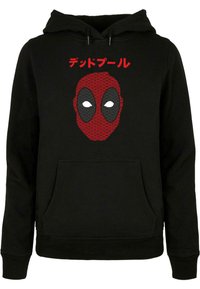 Marvel Felpa con Cappuccio Coperta indossabile Unisex Deadpool | Pullover per Adulti in Rosso e Nero con Gli Occhi della Maschera di Deadpool sul Cappuccio