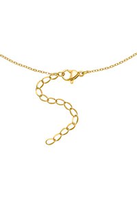 Gouden ketting met een ontwerp van langwerpige ovale schakels en een karabijnhaak. Het ontwerp bevat een flexibele sectie voor verstelbare lengte.