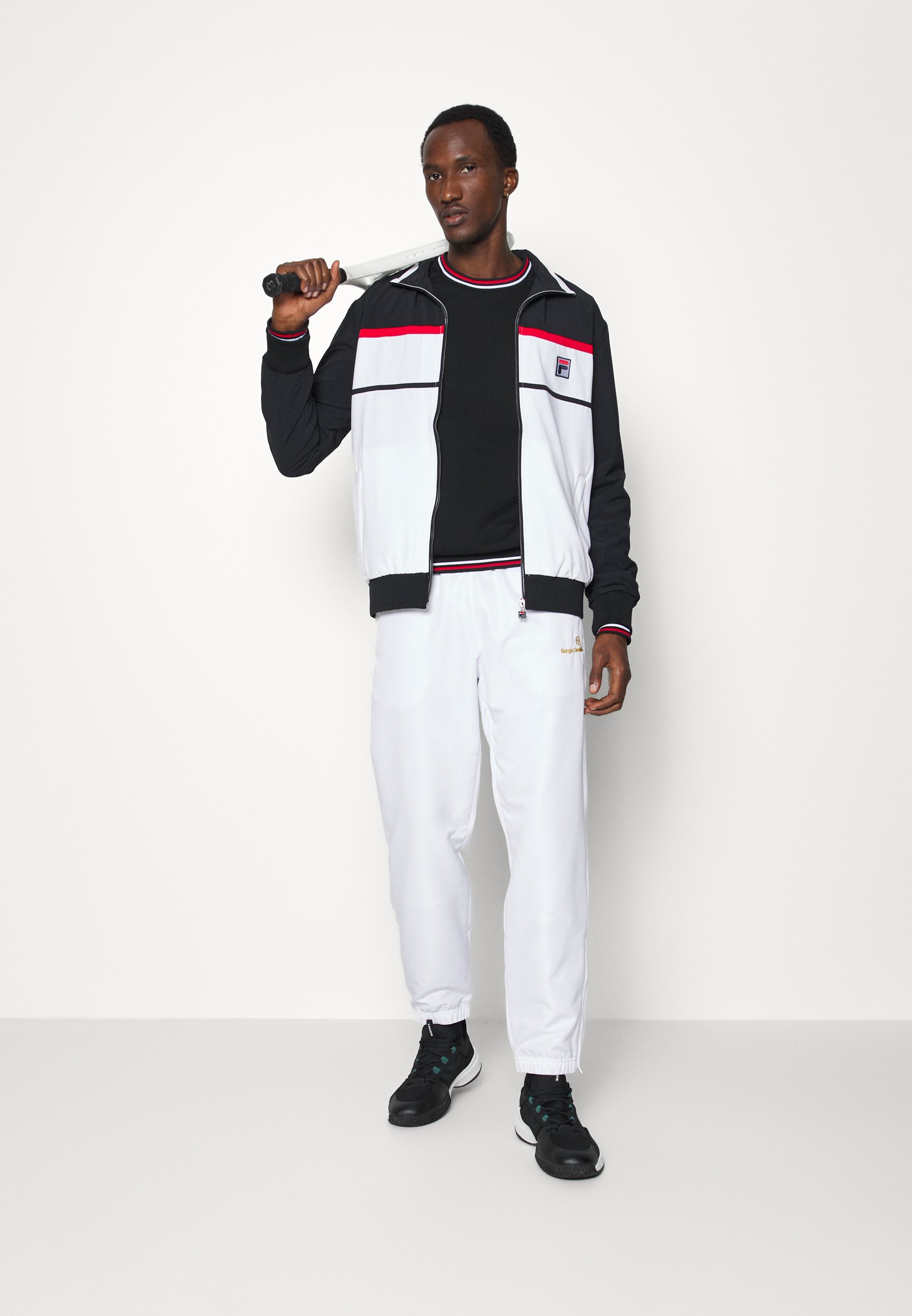 black red and white fila jacket