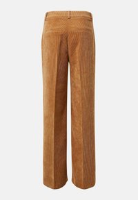 Brązowe sztruksowe szerokie spodnie o prostym kroju, z tylnymi kieszeniami i fakturowaną tkaniną w prążki.