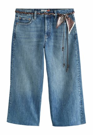 Next, REGULAR FIT - WIDE LEG RAW HEM CROPPED JEANS  . - Wide leg - mid blue raw hem braided scarf