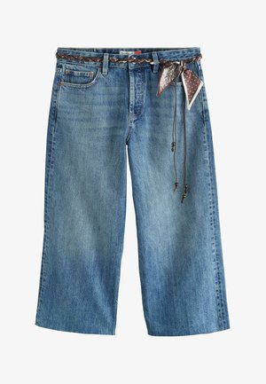 Next, REGULAR FIT - WIDE LEG RAW HEM CROPPED JEANS . - Wide Leg - mid blue raw hem braided scarf
