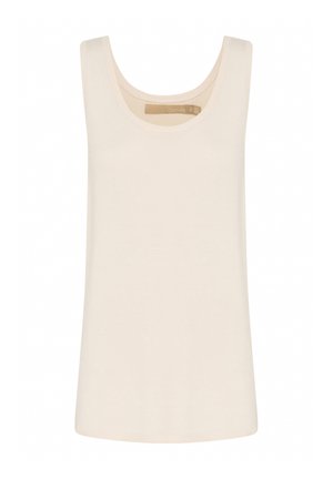 Débardeur couleur crème avec un col rond et des bretelles larges, fabriqué dans un tissu doux et lisse, sans motifs ni embellissements.