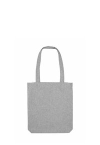 Sac fourre-tout gris en tissu, avec deux poignées robustes, une forme rectangulaire et une texture lisse et unie sans motifs supplémentaires.
