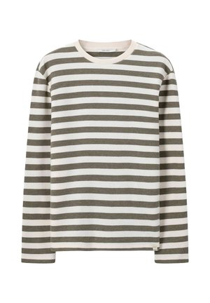 Gestreepte lange mouw shirt in olijfgroen en wit, met een ronde halslijn en zachte, textuurstof met een rechte zoom.