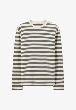 Gestreepte lange mouw shirt in olijfgroen en wit, met een ronde halslijn en zachte, textuurstof met een rechte zoom.