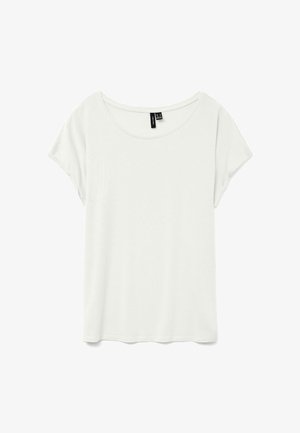 Hvit kortermet t-skjorte med scoop-nakke, laget av glatt, lett stoff. Har en avslappet passform og ingen synlige mønstre eller detaljer.