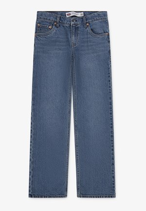 Niebieskie jeansy o prostych nogawkach z zapięciem na guziki, szlufkami na pasek oraz przednimi i tylnymi kieszeniami, rozmiar 12 od Levi's.